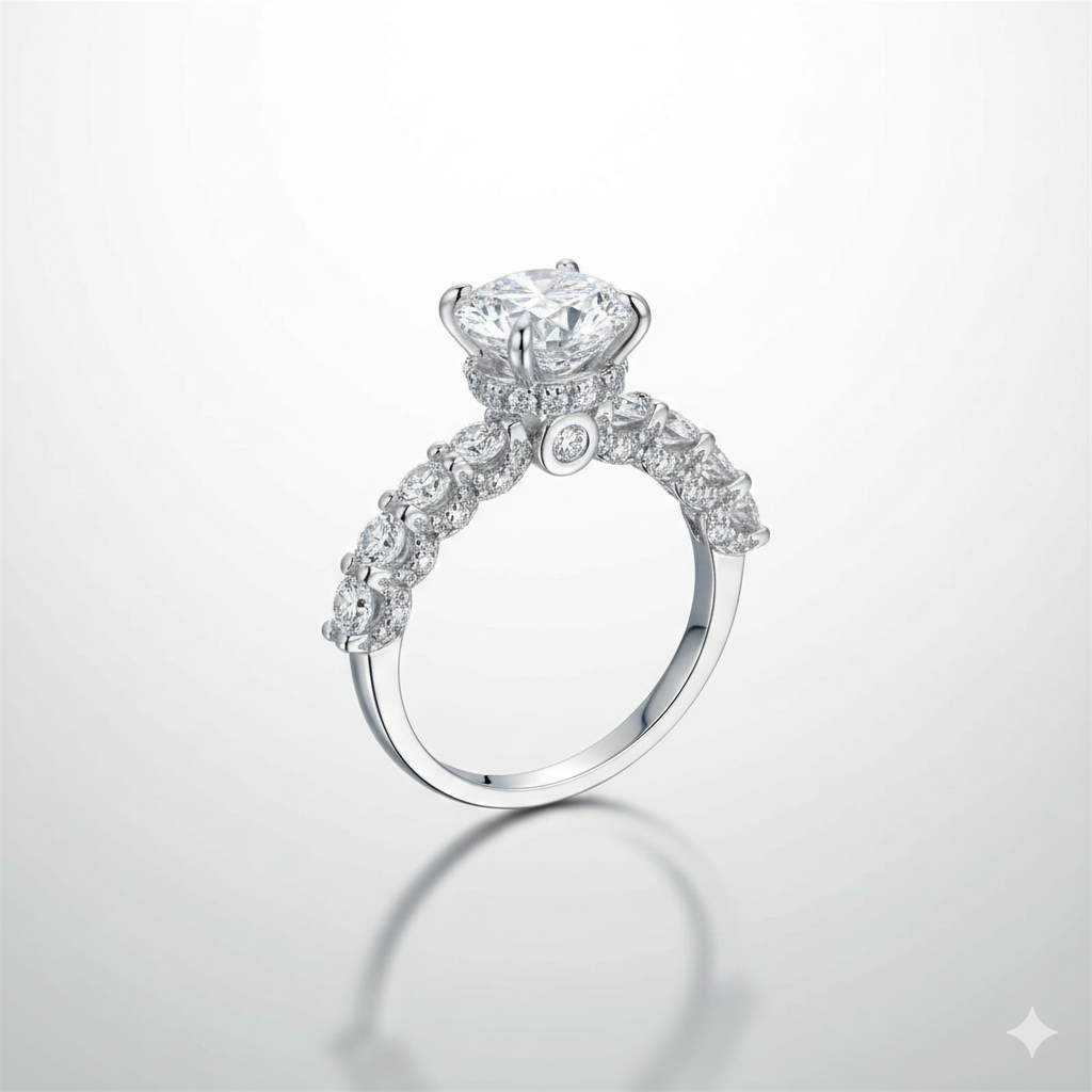 Moissanite sterling silver diamond ring