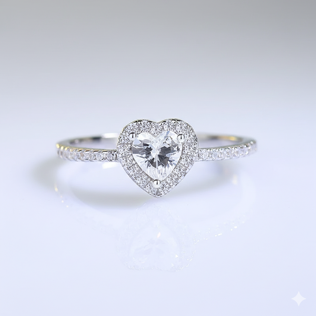 Pure silver heart-shaped ring