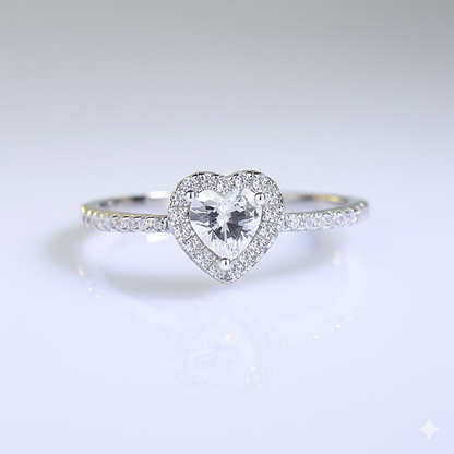 Pure silver heart-shaped ring