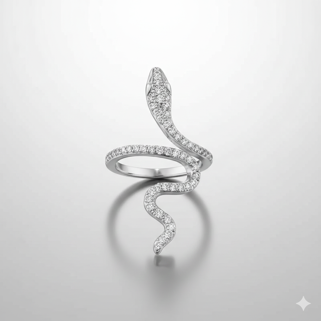 Snake-shaped zircon ring trendy geometric design