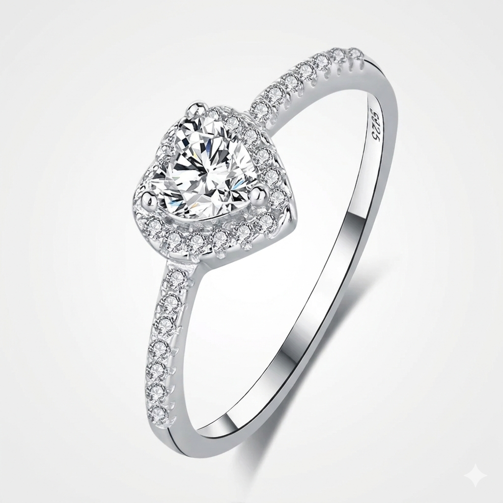 Pure silver heart-shaped ring