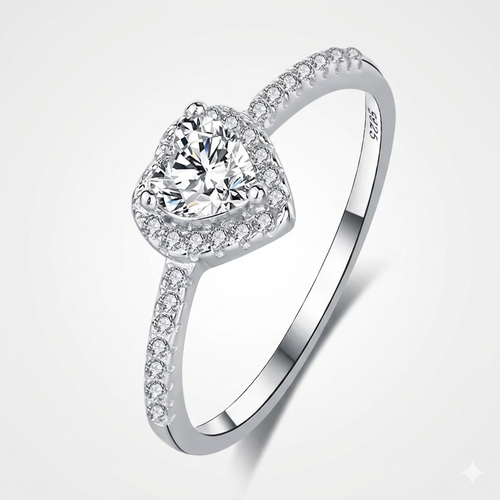 Pure silver heart-shaped ring