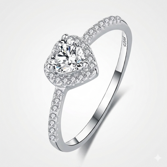 Pure silver heart-shaped ring