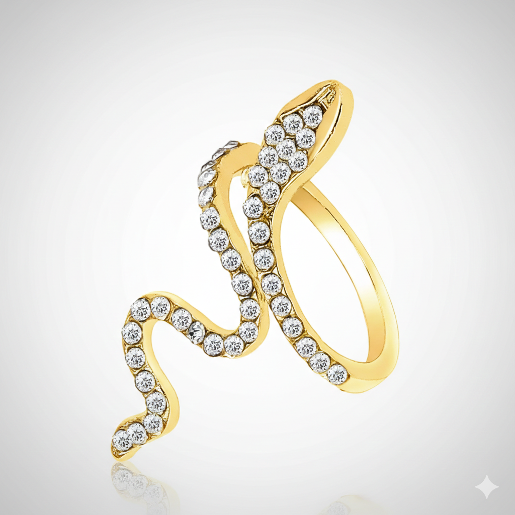 Snake-shaped zircon ring trendy geometric design